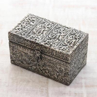 Brass Jewellery box, 'Fruit of the Vine' - Handcrafted Repousse Brass Jewellery Box