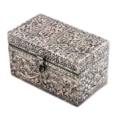 Brass jewelry box, 'Fruit of the Vine' - Handcrafted Repousse Brass jewellery Box