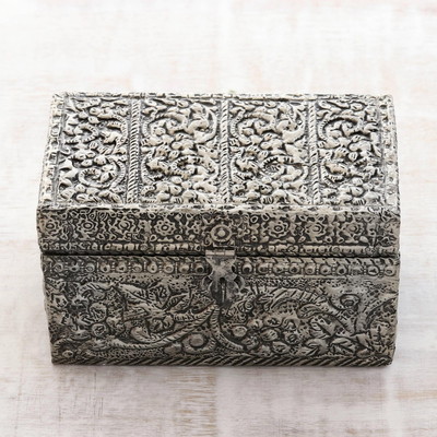 Brass Jewellery box, 'Fruit of the Vine' - Handcrafted Repousse Brass Jewellery Box