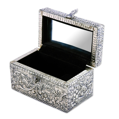Brass jewelry box, 'Fruit of the Vine' - Handcrafted Repousse Brass Jewelry Box