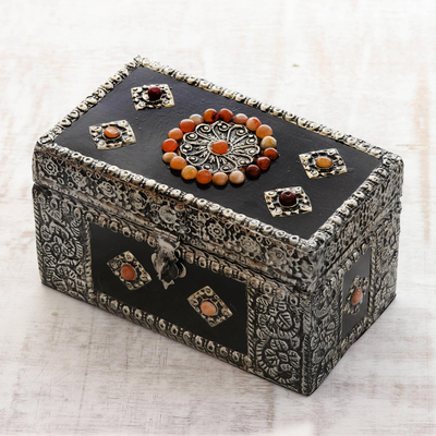 Brass jewelry box, 'Treasure Chest' - Handcrafted Repousse Brass Jewelry Box
