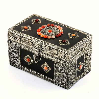 Brass jewelry box, 'Treasure Chest' - Handcrafted Repousse Brass Jewelry Box