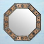 Mirror, 'Crown Jewels' - Octagonal Wall Mirror Copper Nickel Handmade in India