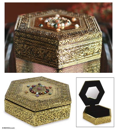 NOVICA Hand Made Repousse Brass Jewelry Box, Metallic, Enchantment
