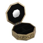 Brass jewelry box, 'Golden Treasures' - Hand Crafted Repousse Brass Jewelry Box