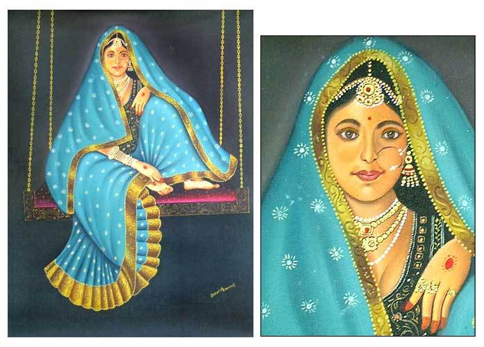 Original Oil Painting of Indian Jaipur Queen Unwinding NOVICA
