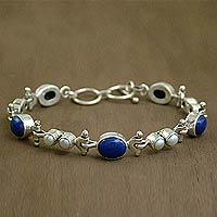 Lapis and pearl link bracelet, Sky Song