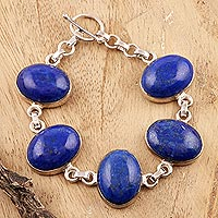 Lapis lazuli link bracelet, 'Love Truly' - Sterling Silver and Lapis Lazuli Link Bracelet