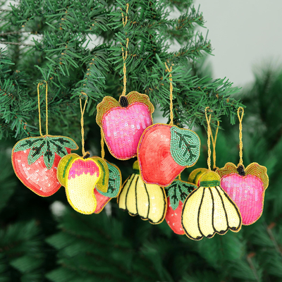 Beaded ornaments, 'Tropical Fruits' (set of 10) - Beaded ornaments (Set of 10)