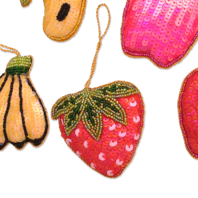 Beaded ornaments, 'Tropical Fruits' (set of 10) - Beaded ornaments (Set of 10)
