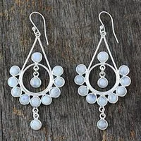 Rainbow moonstone earrings, 'Circles' - Rainbow Moonstone Silver Earrings Handmade