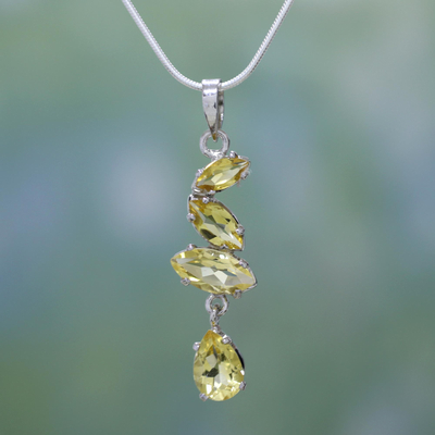 Citrine Necklace Crafted in Sterling Silver Jewelry - Modern Gold | NOVICA