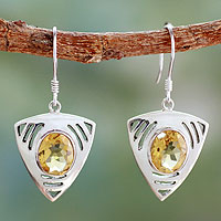 Citrine dangle earrings, 'Lemon Dewdrop' - Sterling Silver and Citrine Dangle Earrings