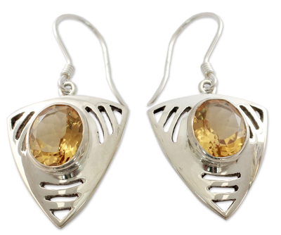 Citrine dangle earrings, 'Lemon Dewdrop' - Sterling Silver and Citrine Dangle Earrings