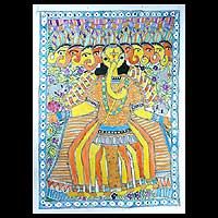 Madhubani painting, 'Ten Headed Ganesha' - Madhubani painting
