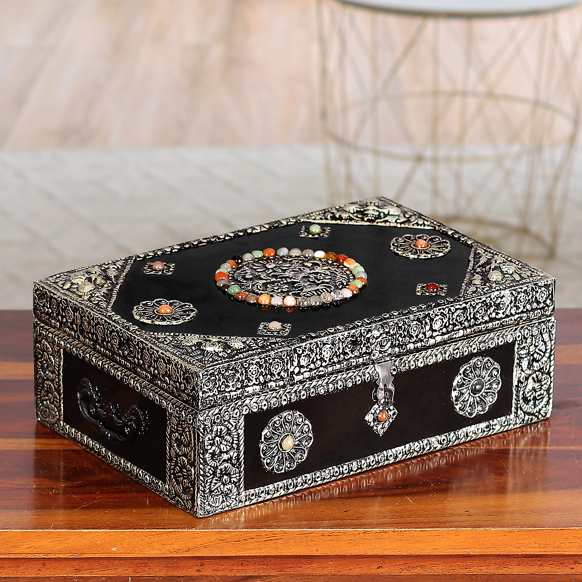Repousse Brass Jewelry Box - Antique Sophistication | NOVICA