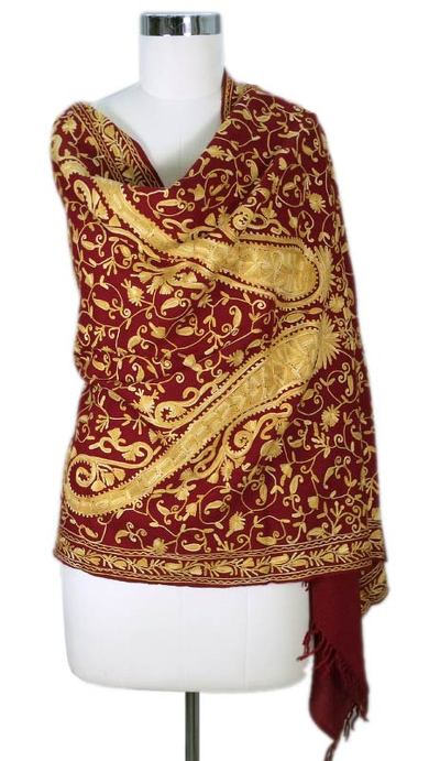 Wool shawl, 'Ruby Salmon' - Wool Shawl Hand Loomed Wrap from India