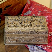 Walnut box, 'Animals' - Hand Carved Wood Decorative Box