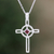 Garnet cross necklace, 'Celtic Cross' - Sterling Silver and Garnet Pendant Necklace thumbail