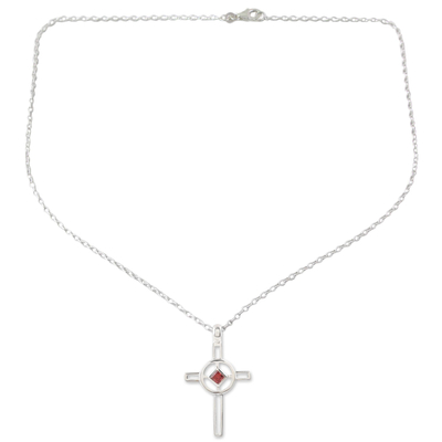 Granat-Kreuz-Halskette - Halskette mit Anhänger aus Sterlingsilber und Granat