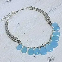 Featured review for Chalcedony waterfall necklace, Blue Petals