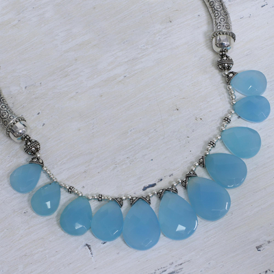 Chalcedony waterfall necklace, 'Blue Petals' - Sterling Silver Chalcedony Necklace from India