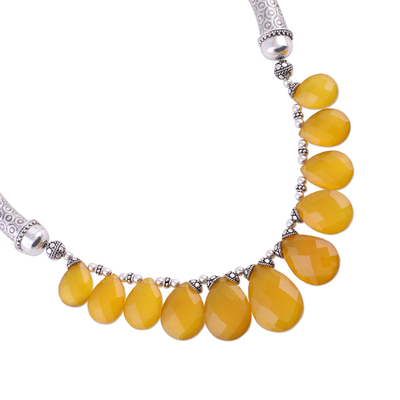 Chalcedony choker, 'Yellow Petals' - Sterling Silver Waterfall Chalcedony Necklace