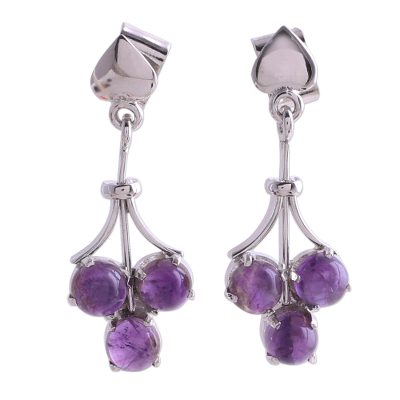 Amethyst dangle earrings, 'Love Trio' - Amethyst dangle earrings