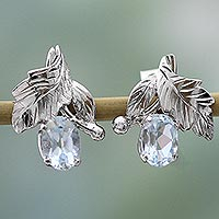 Topaz floral earrings, 'Sky Blossom' - Fair Trade Blue Topaz and Silver Earrings