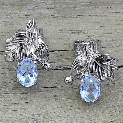 Topaz floral earrings, 'Sky Blossom' - Fair Trade Blue Topaz and Silver Earrings
