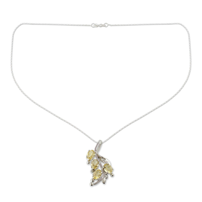 Collar floral citrino - Colgante citrino en collar de plata esterlina de la India