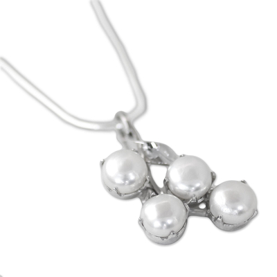 Pearl pendant necklace, 'Angelic Bouquet' - Bridal Pearl Jewelry Sterling Silver Necklace from India