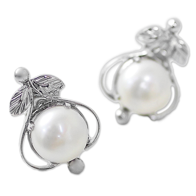 Pendientes botón perla - Aretes artesanales de perlas florales y plata esterlina