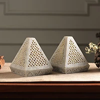 Soapstone candleholders, 'Lace Pyramid' (pair)