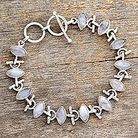 Pulsera de piedra lunar arcoíris - Pulsera de plata de ley con piedra de luna y arcoíris de comercio justo