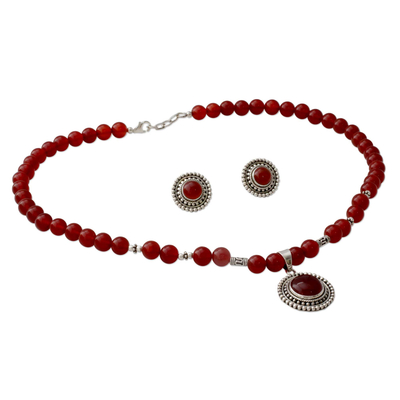 Carnelian jewelry set, 'Ode to the Sun' - Carnelian Jewelry Set on Sterling Silver from India