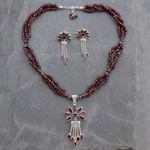 Garnet jewelry set, 'Daisy Passion' - Fair Trade Sterling Silver Beaded Garnet Jewelry Set
