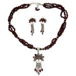 Garnet jewelry set, 'Daisy Passion' - Fair Trade Sterling Silver Beaded Garnet Jewelry Set