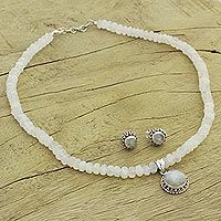 Moonstone Jewelry Set Sterling Silver Necklace Earrings ,'Rainbow Moons'
