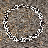 Tourmaline link bracelet, 'Translucent Contrasts' - Sterling Silver and Tourmaline Bracelet