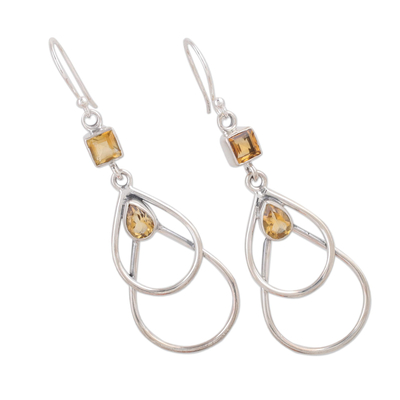 Citrine dangle earrings, 'Gold Ice' - Hand Crafted Citrine and Sterling Silver Dangle Earrings