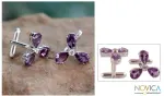 Amethyst cufflinks, 'Bold Lavender' - Amethyst Cufflinks Sterling Silver Cubic Zirconia Jewelry 