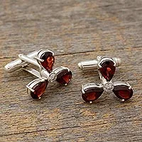 Garnet cufflinks, 'Bold Scarlet' - Men's Sterling Silver Cubic Zirconia Garnet Cufflinks