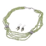Peridot jewelry set, 'Forever Love' - Artisan Crafted Peridot Sterling Silver Beaded Jewelry Set