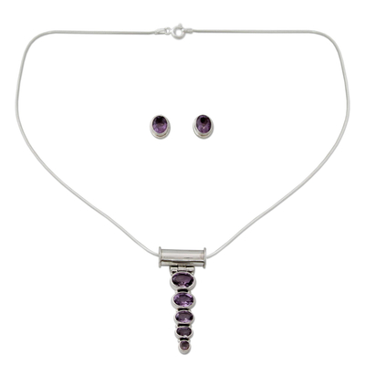 Amethyst Necklace and Earrings Jewelry Set