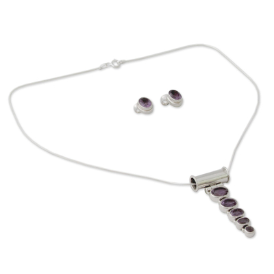 conjunto de joyas de amatista - Conjunto de joyería de collar y aretes de amatista