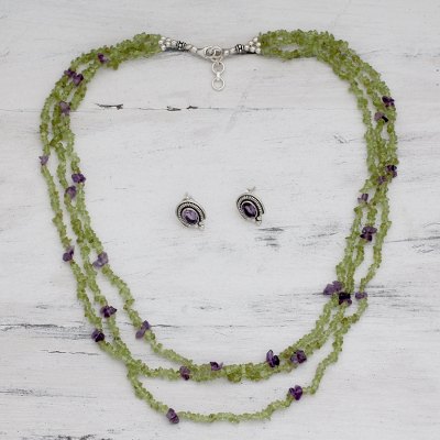 Peridot And Amethyst Necklace Earrings Jewelry Set Chic Peridot And Amethyst Jewelry Set Chic Luminous Necklace