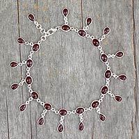 Garnet anklet, 'Scarlet' - Fair Trade Sterling Silver Garnet Indian Anklet Jewellery