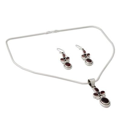 Garnet jewelry set, 'Eternal Passion' - Garnet Earrings and Necklace Jewelry Set