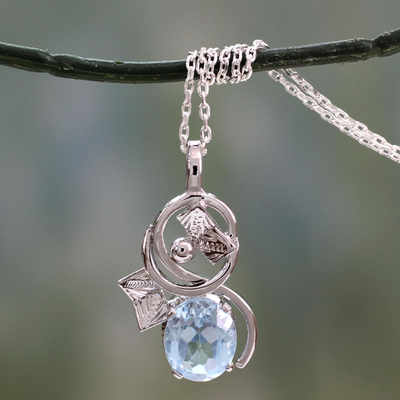 Topaz pendant necklace, 'Blue Lucidity' - Sterling Silver and Blue Topaz Necklace from India